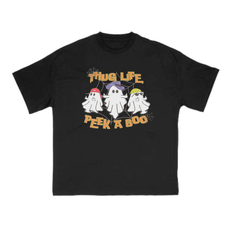 Unisex 100% Cotton Thug Life Peek A Boo Halloween Print T-shirt - Black - US16-18(2XL) - image 1
