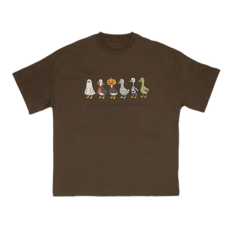 Unisex 100% Cotton Just A Spooky Goose Halloween Print T-shirt - Coffee - US16-18(2XL) - image 1