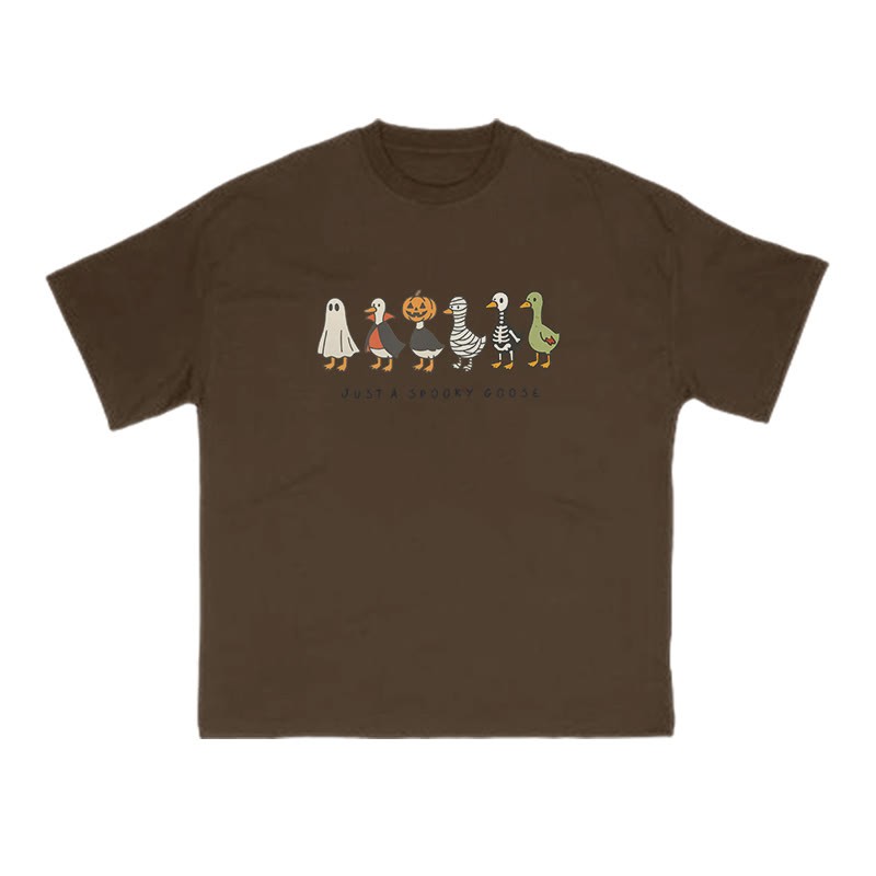 Unisex 100% Cotton Just A Spooky Goose Halloween Print T-shirt - Coffee - US16-18(2XL) - image 1