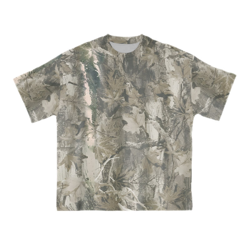 Unisex Dead Leaves Camo Print T-shirt - Green - 8XL - image 1