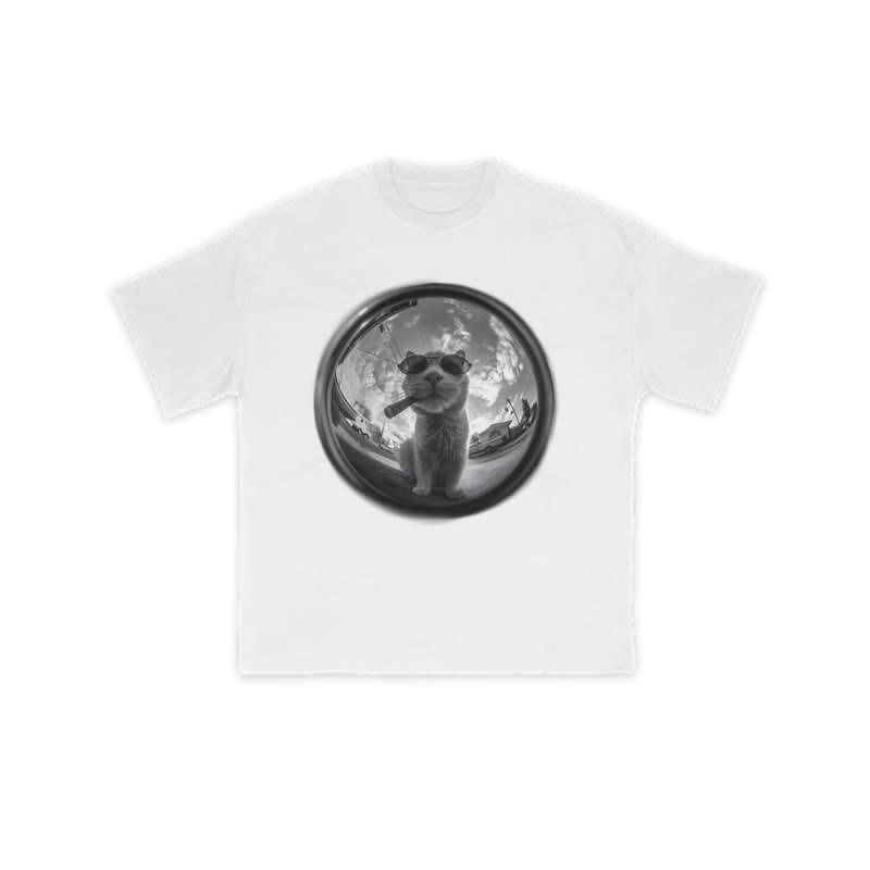 Unisex 100% Cotton Interest Cat Art Print T-shirt - White - US16-18(2XL) - image 2
