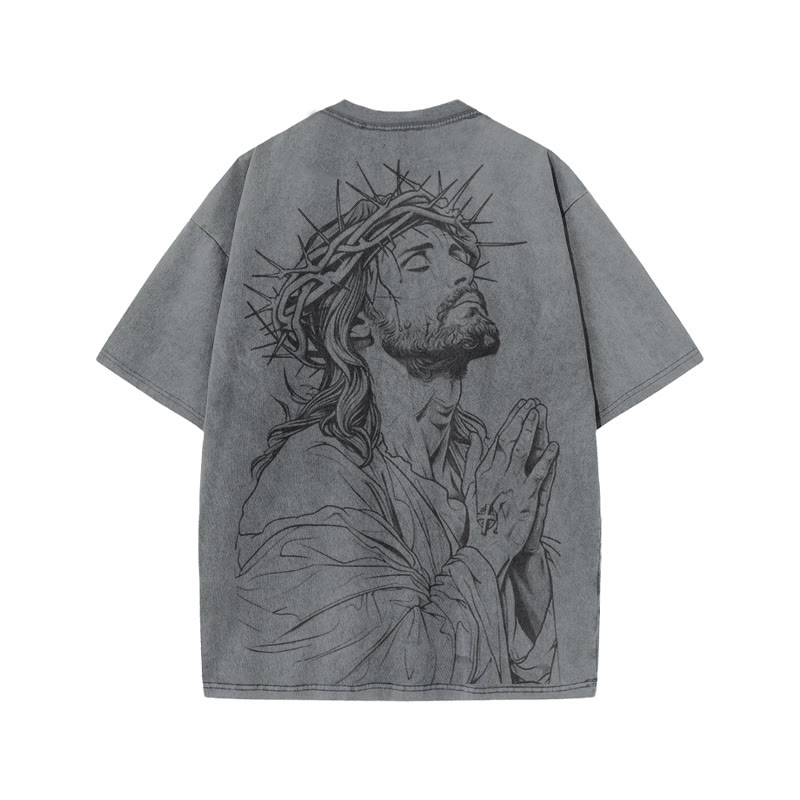 Unisex 100% Cotton Only God Can Judge Me Print Acid Washed T-shirt - image 1