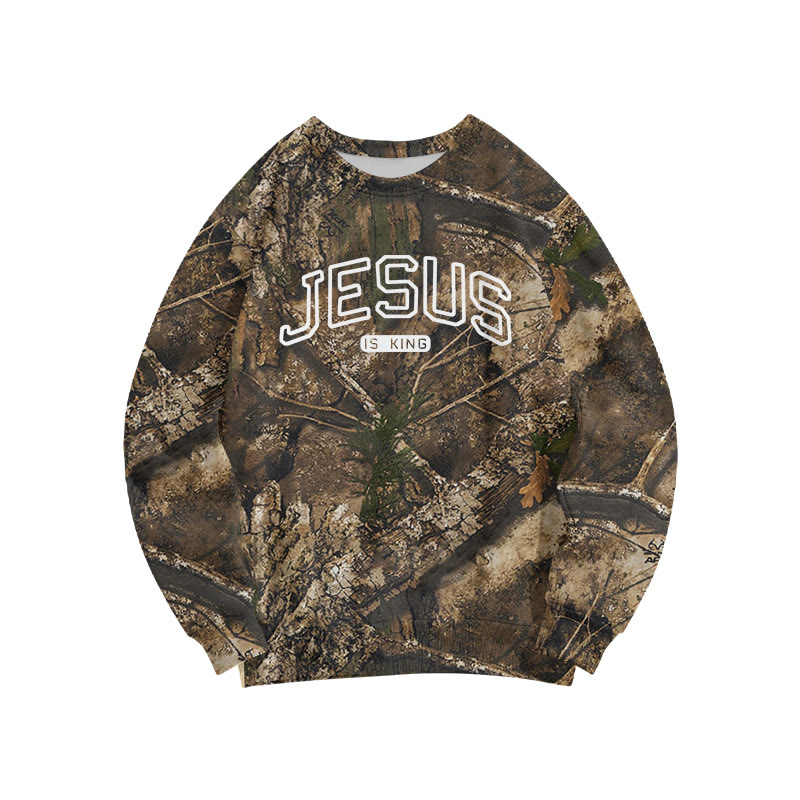 Unisex Jesus Is The King Dead Leaves Camo Print Sweatshirt - Brown - 6XL - image 1