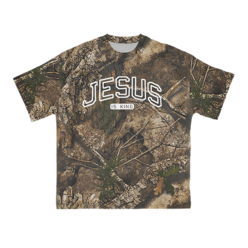Unisex Jesus Is The King Dead Leaves Camo Print T-shirt - Brown - 8XL - image 1