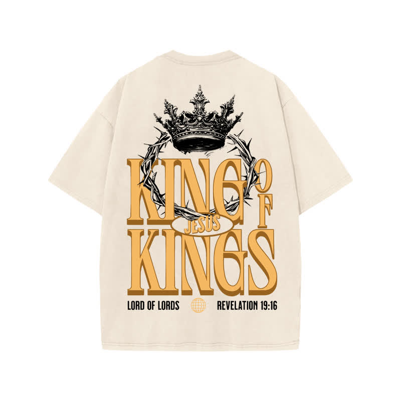 Unisex 100% Cotton JESUS IS KING OF KINGS Print Acid Washed T-shirt - image 1