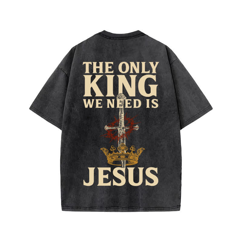 Unisex 100% Cotton JESUS IS THE ONLY KING Print Acid Washed T-shirt - image 1