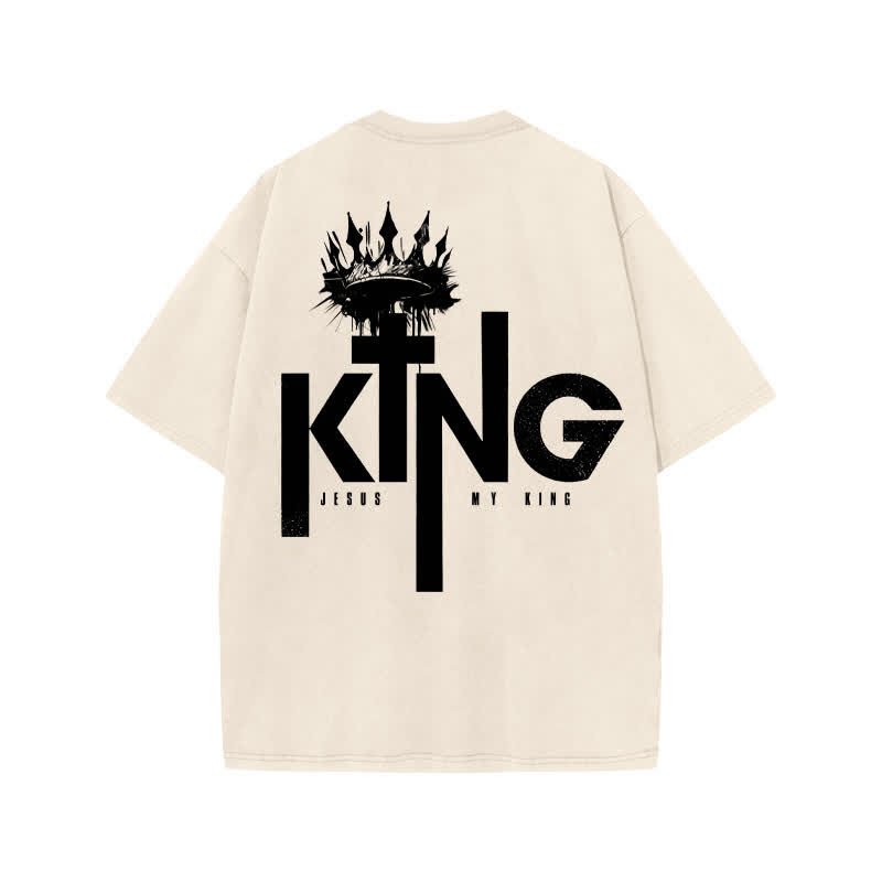 Unisex 100% Cotton JESUS IS MY KING Print Acid Washed T-shirt - image 1