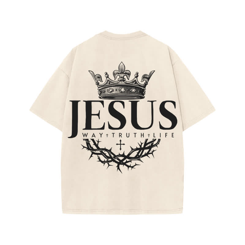 Unisex 100% Cotton Jesus The Way Thet Ruth The Life Print Acid Washed T-shirt - image 1
