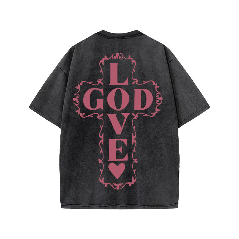 Unisex 100% Cotton GOD LOVE YOU Print Acid Washed T-shirt - image 1