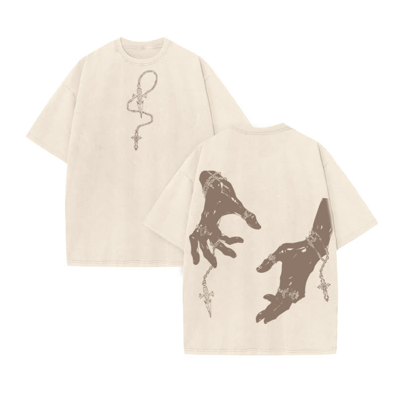 Unisex 100% Cotton God's Grip print Acid Washed T-shirt - Beige - US20-22(3XL) - image 2