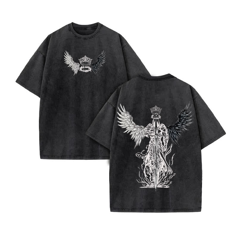 Unisex 100% Cotton Holy Blade Print Acid Washed T-shirt - Black - US20-22(3XL) - image 3