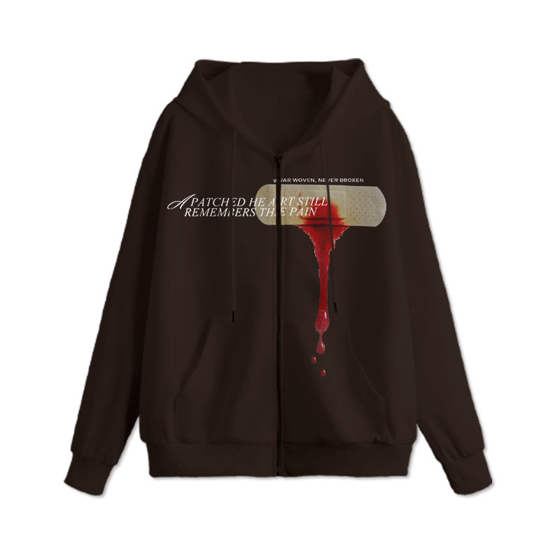 Unisex 100% Cotton War Woven Never Broken Print Zip Up Hoodie - Coffee - 2XL - image 3