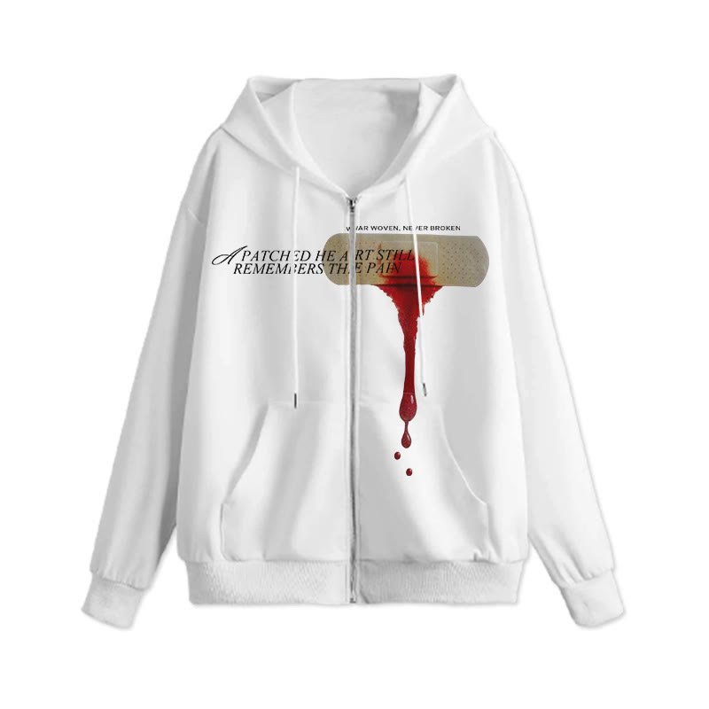 Unisex 100% Cotton War Woven Never Broken Print Zip Up Hoodie - White - 2XL - image 1