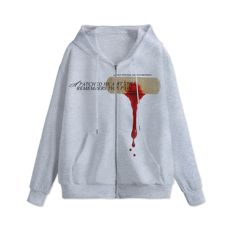 Unisex 100% Cotton War Woven Never Broken Print Zip Up Hoodie - Grey - 2XL - image 4