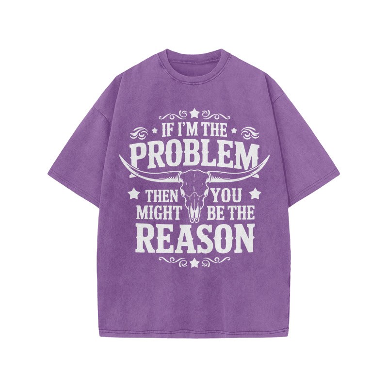 Unisex 100% Cotton You Might Be Reason Print Acid Washed T-shirt - Purple - US20-22(3XL) - image 6