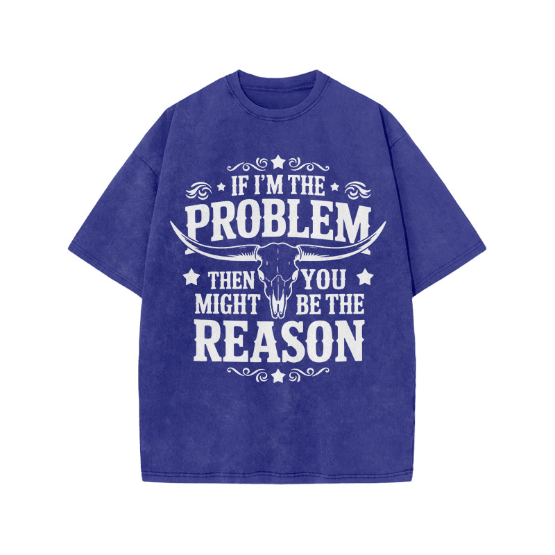 Unisex 100% Cotton You Might Be Reason Print Acid Washed T-shirt - Blue - US20-22(3XL) - image 5