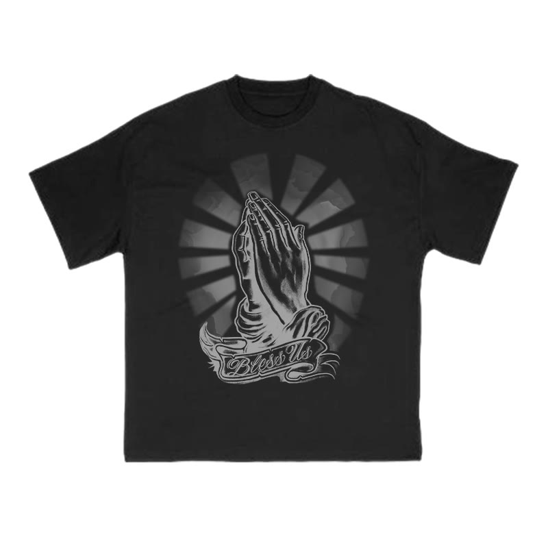 Unisex 100% Cotton Bless Us Print T-shirt - Black - US16-18(2XL) - image 1