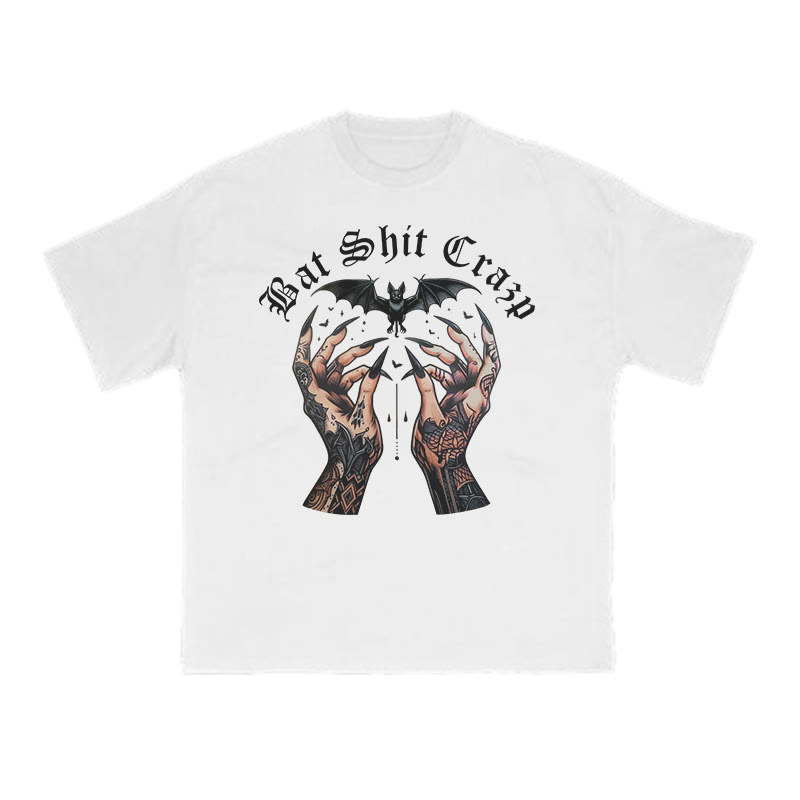Unisex 100% Cotton Bat Shit Crazy Halloween Print T-shirt - White - US16-18(2XL) - image 2