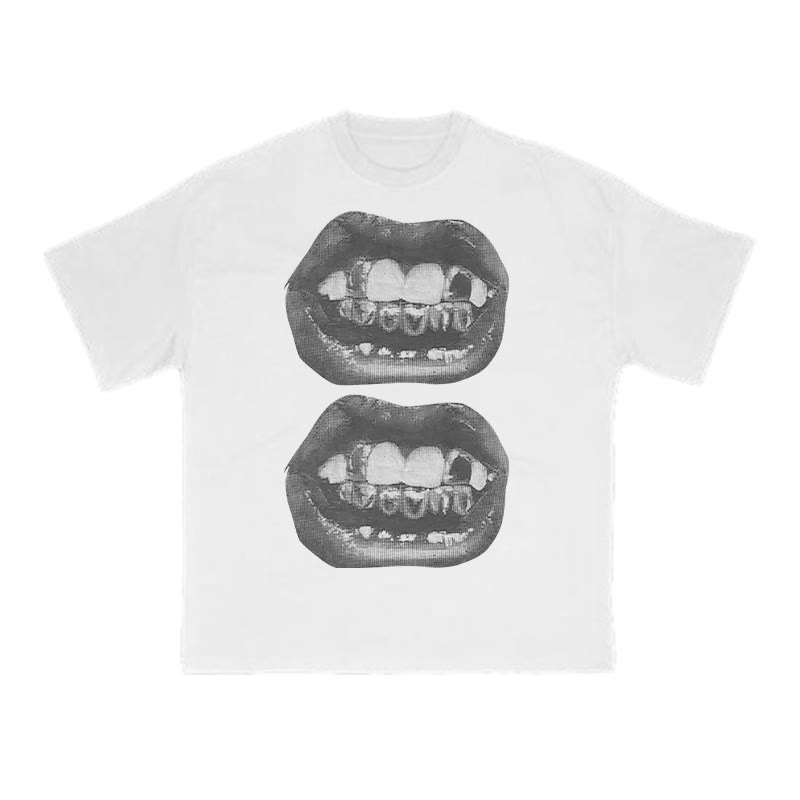 Unisex 100% Cotton Metal Teeth Print T-shirt - White - US16-18(2XL) - image 2