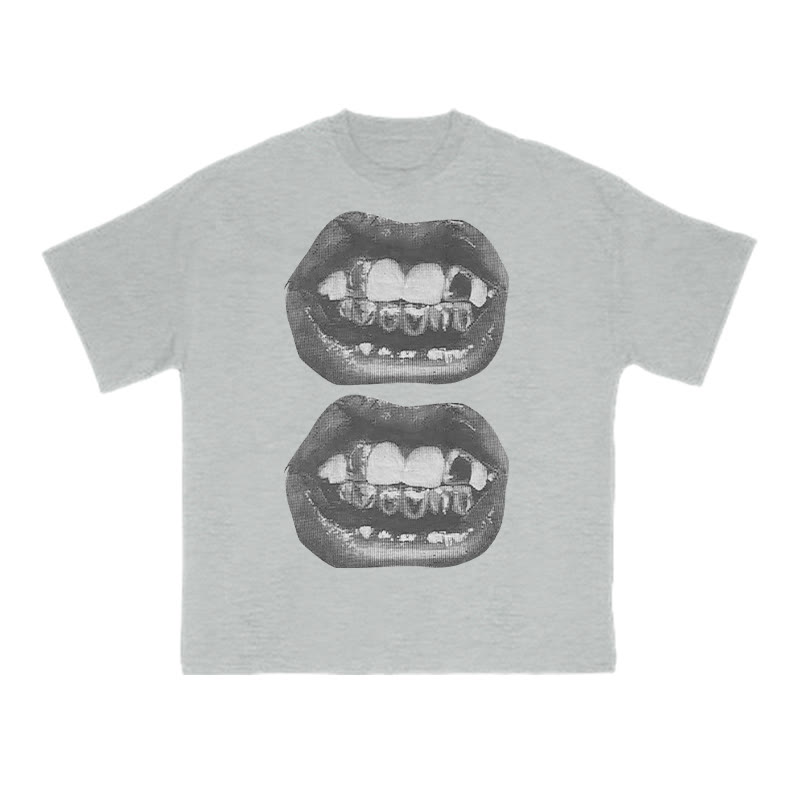 Unisex 100% Cotton Metal Teeth Print T-shirt - Grey - US16-18(2XL) - image 3