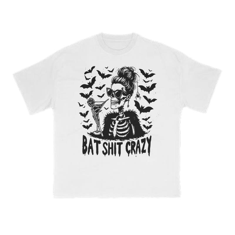 Unisex 100% Cotton Bat Shit Crazy Halloween Print T-shirt - White - US16-18(2XL) - image 2