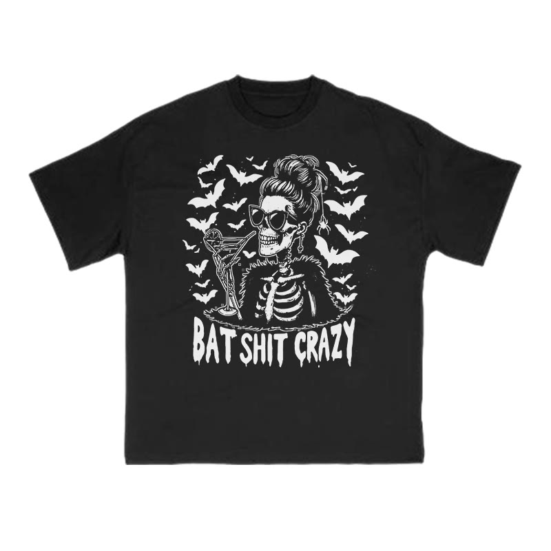 Unisex 100% Cotton Bat Shit Crazy Halloween Print T-shirt - Black - US16-18(2XL) - image 1