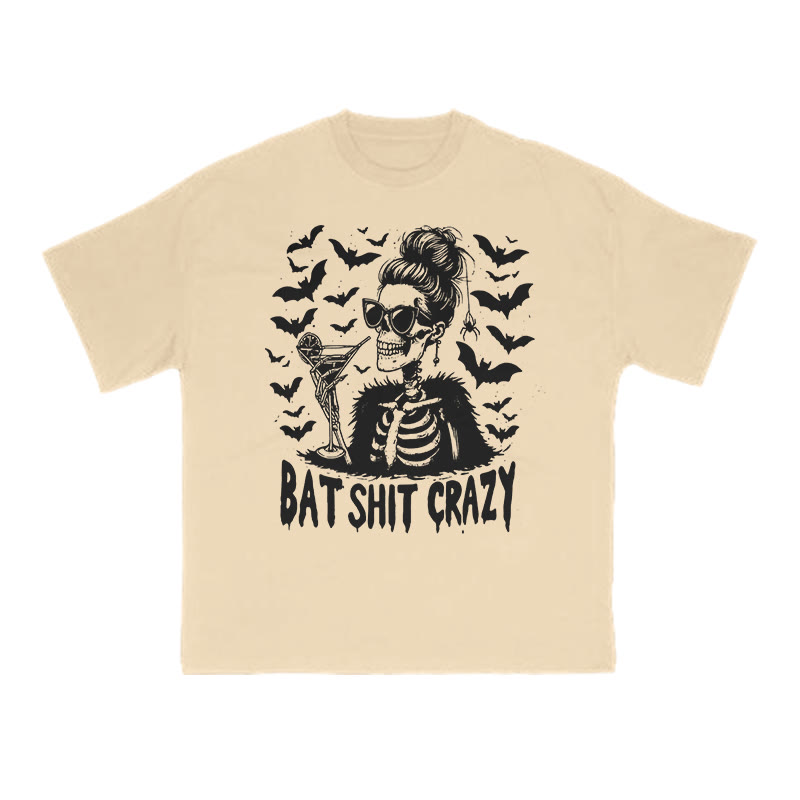 Unisex 100% Cotton Bat Shit Crazy Halloween Print T-shirt - Apricot - US16-18(2XL) - image 5