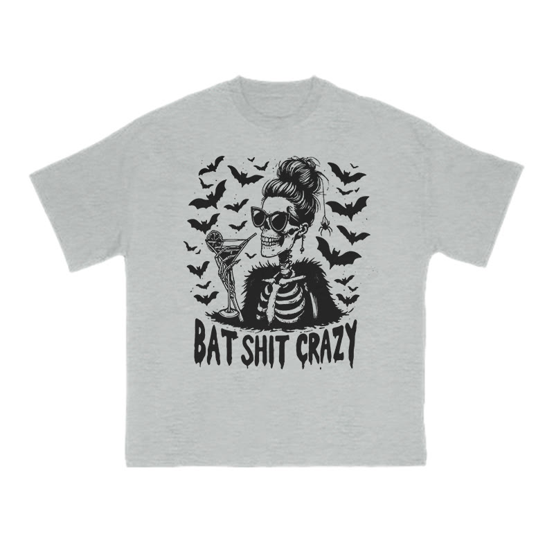 Unisex 100% Cotton Bat Shit Crazy Halloween Print T-shirt - Grey - US16-18(2XL) - image 3