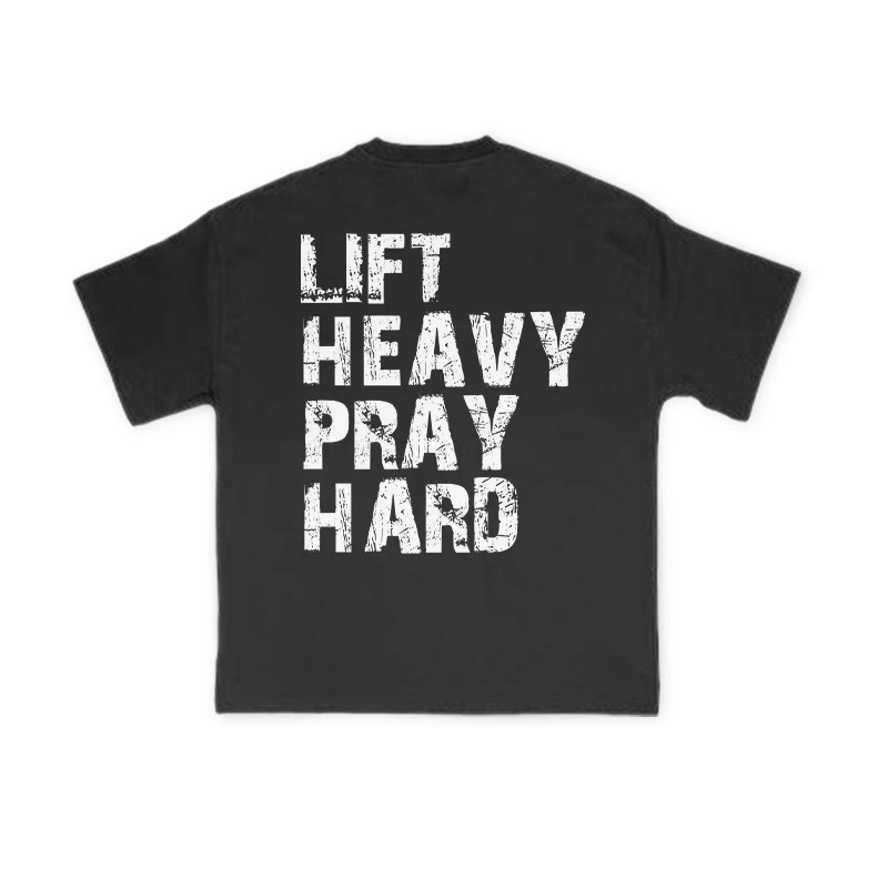 Unisex 100% Cotton Lift Heavy Pray Hard Print T-shirt - Black - US16-18(2XL) - image 1