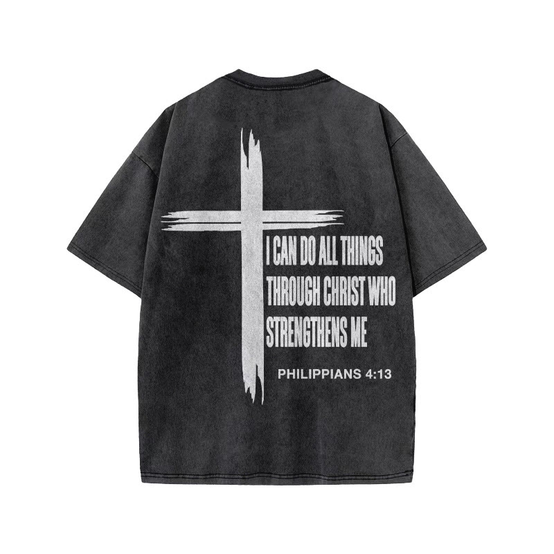 Unisex 100% Cotton Philippians 4:13 Print Acid Washed T-shirt - image 1