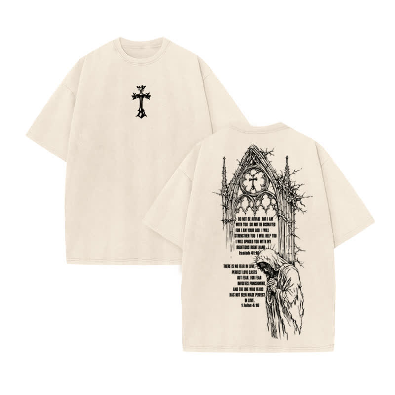 Unisex 100% Cotton Faith Over Fear Scripture Print Acid Washed T-shirt - Beige - US20-22(3XL) - image 2