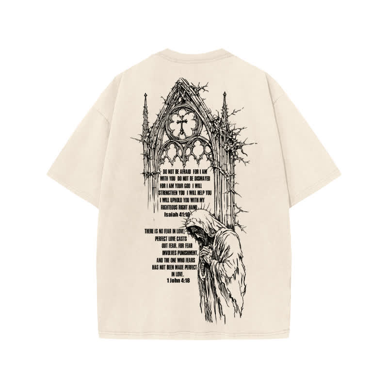 Unisex 100% Cotton Faith Over Fear Scripture Print Acid Washed T-shirt - image 1