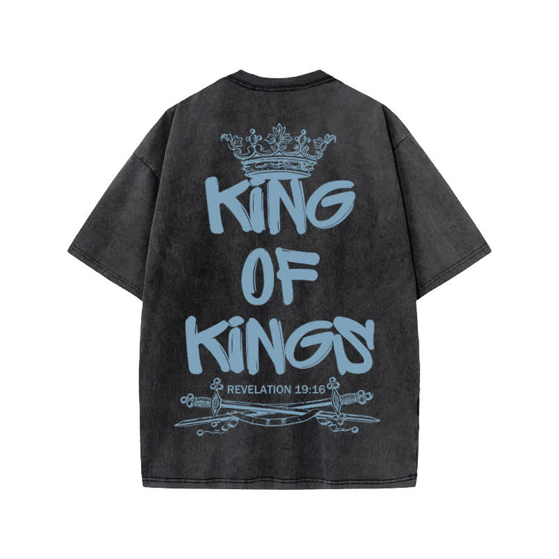 Unisex 100% Cotton King Of Kings Crown Saber Print Acid Washed T-shirt - image 1
