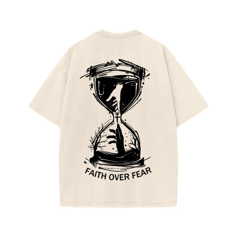 Unisex 100% Cotton Faith Hourglass Print Acid Washed T-shirt - image 1