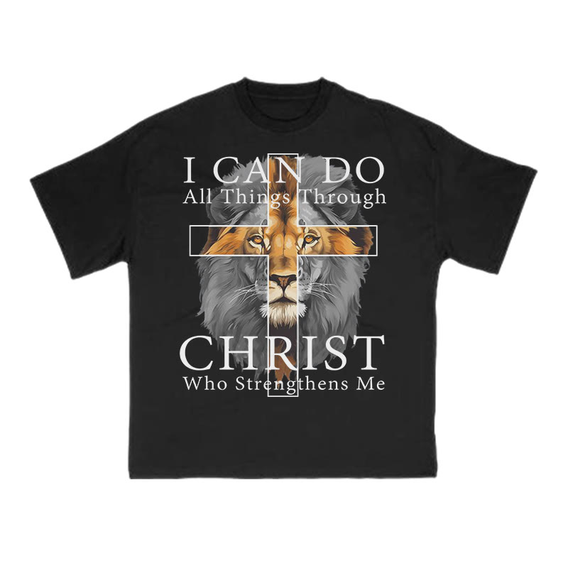 Unisex 100% Cotton Cross Lion Print T-shirt - Black - US16-18(2XL) - image 1