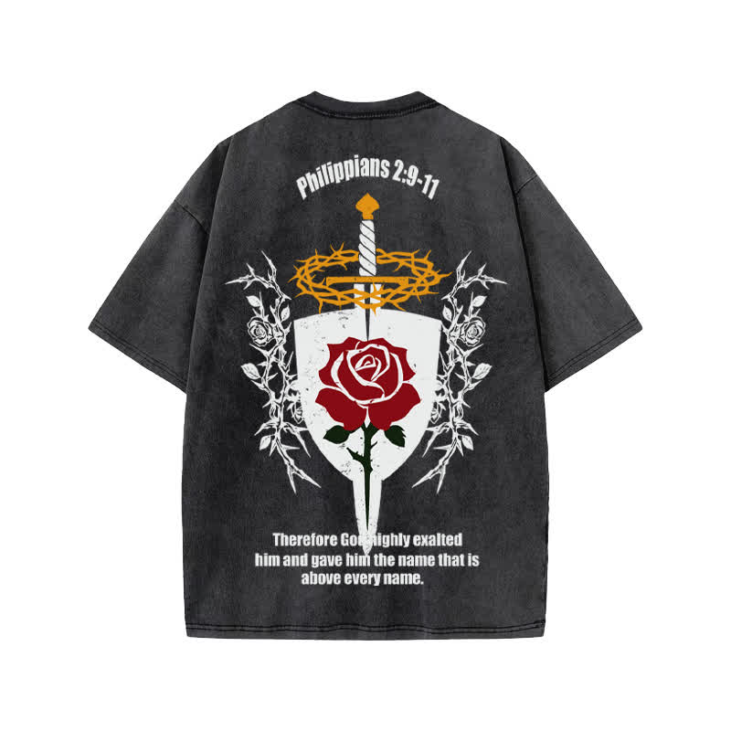 Unisex 100% Cotton Philippians 2:9-11 Print Acid Washed T-shirt - image 1