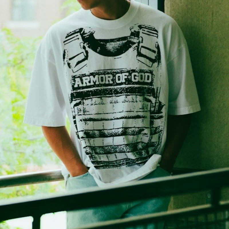 Unisex 100% Cotton Armor Of God Print T-shirt - White - US16-18(2XL) - image 1