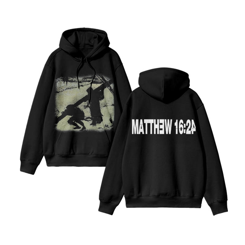 Unisex 100% Cotton Matthew 16:24 Print Hoodie - image 3