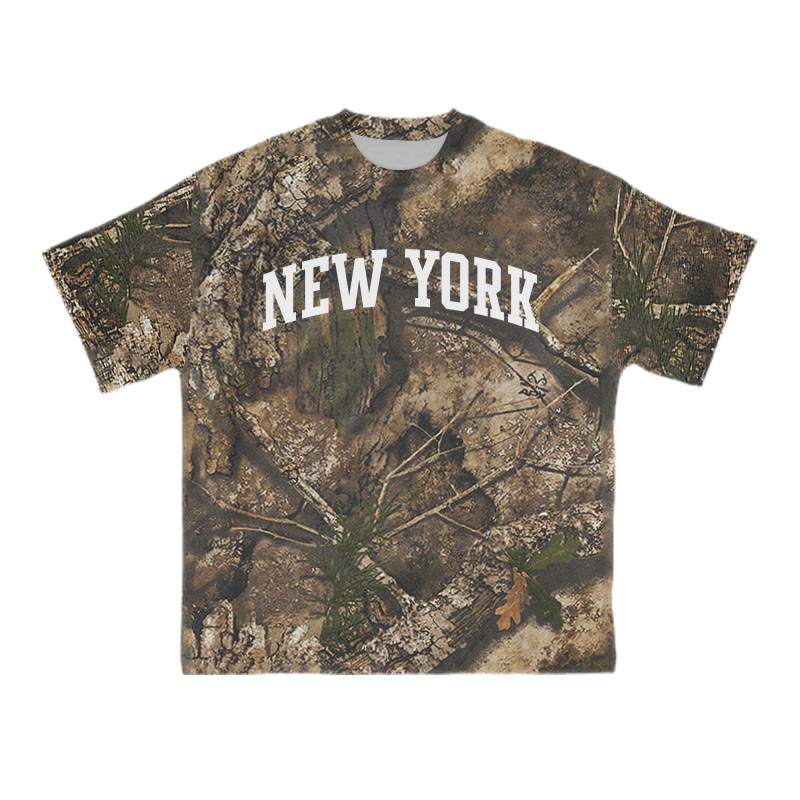 Unisex New York Dead Leaves Camo Print T-shirt - Brown - 8XL - image 1