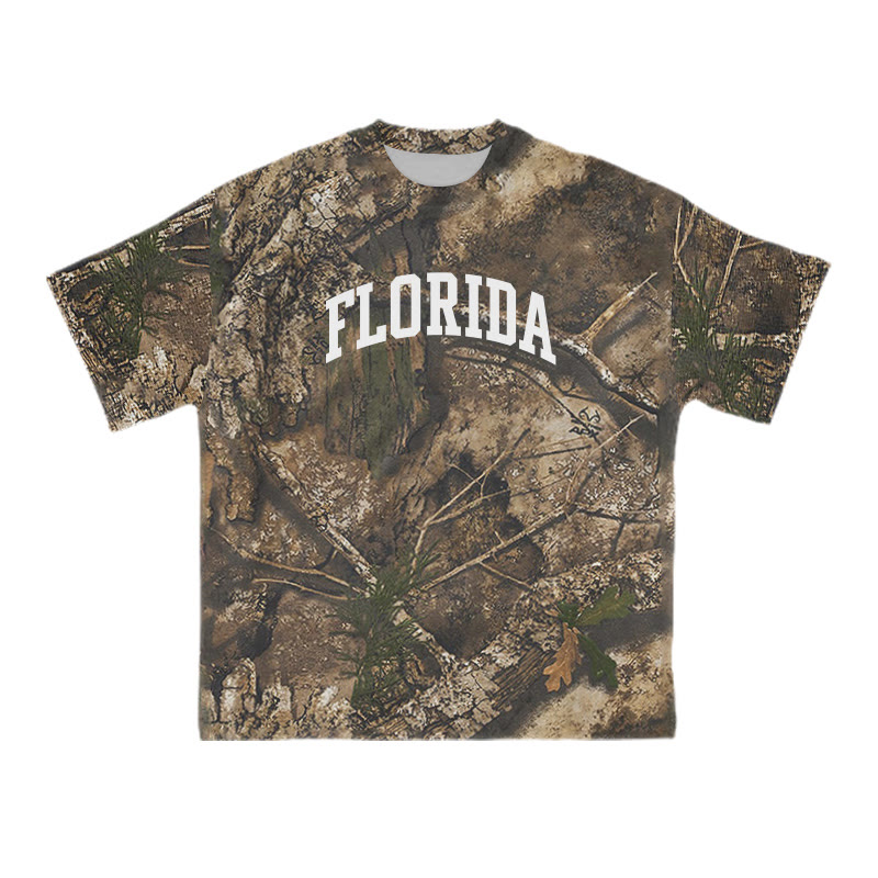 Unisex Florida Dead Leaves Camo Print T-shirt - Brown - 8XL - image 1