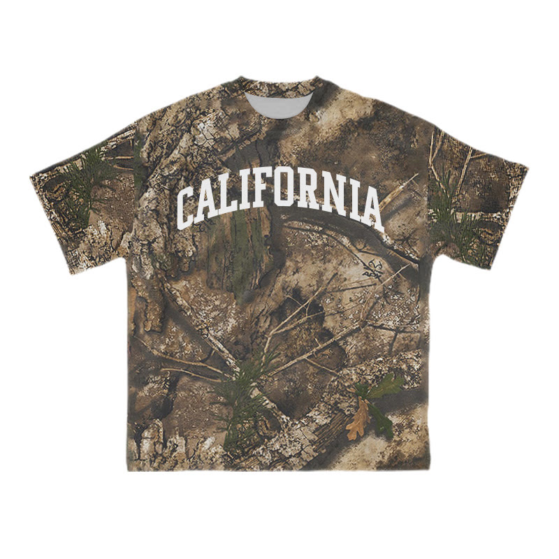 Unisex California Dead Leaves Camo Print T-shirt - Brown - 8XL - image 1