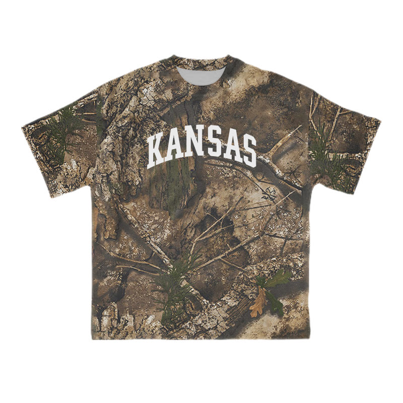 Unisex Kansas Dead Leaves Camo Print T-shirt - Brown - 8XL - image 1