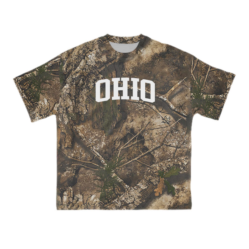 Unisex OHIO Dead Leaves Camo Print T-shirt - Brown - 8XL - image 1