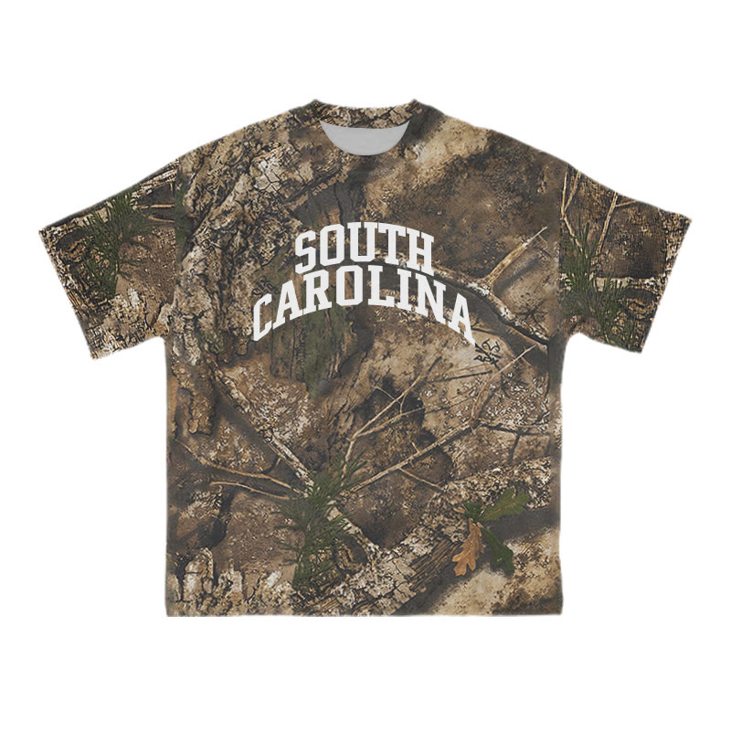 Unisex South Carolina Dead Leaves Camo Print T-shirt - Brown - 8XL - image 1