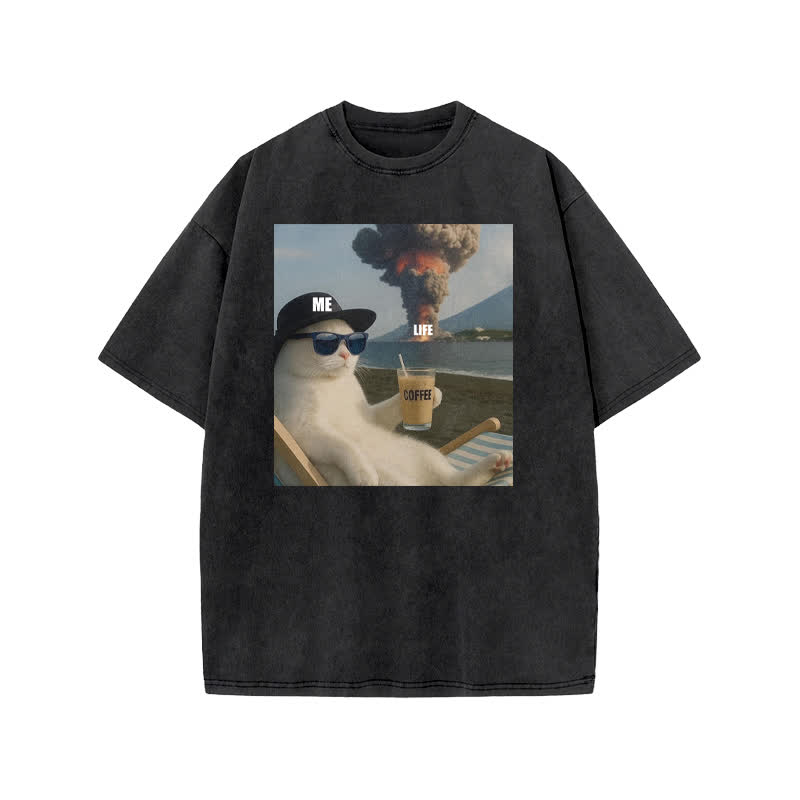 Unisex 100% Cotton Life Explosion Print Acid Washed T-shirt - Black - US20-22(3XL) - image 1