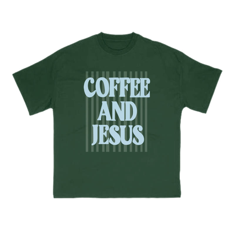 Unisex 100% Cotton Coffee And Jesus Print T-shirt - Dark Green - US16-18(2XL) - image 2