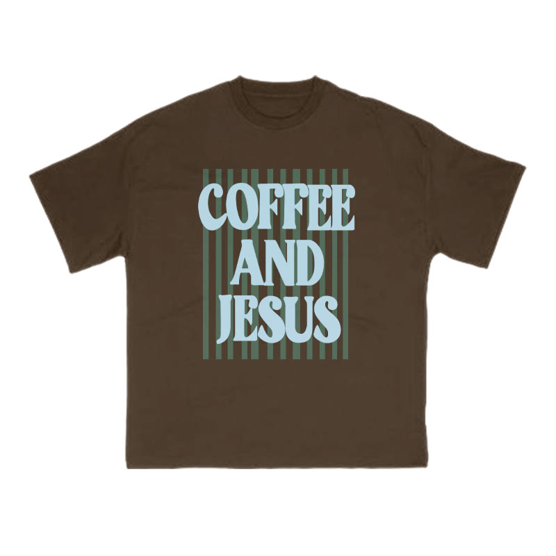Unisex 100% Cotton Coffee And Jesus Print T-shirt - Coffee - US16-18(2XL) - image 1