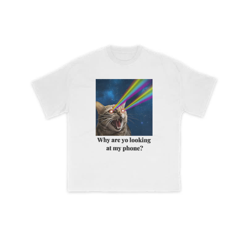 Unisex 100% Cotton Why Are Yo Looking At My Phone Print T-shirt - White - US16-18(2XL) - image 2