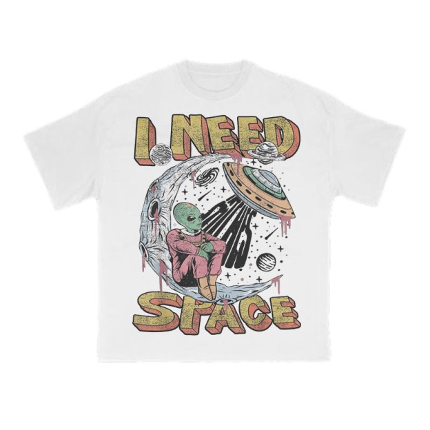 Unisex 100% Cotton I Need Space Creative Print T-shirt - White - US16-18(2XL) - image 2