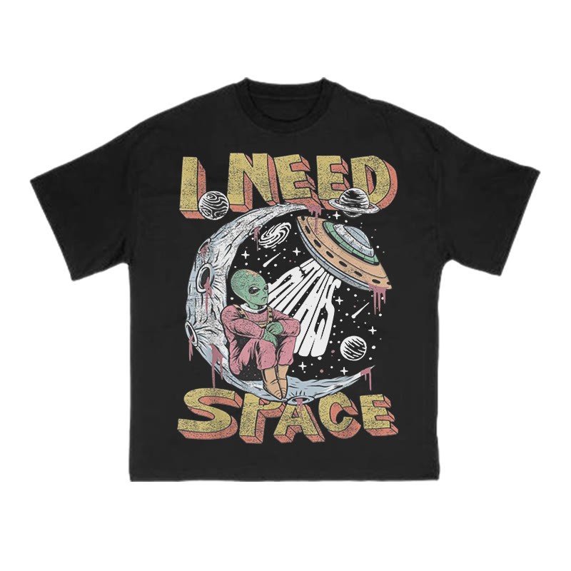 Unisex 100% Cotton I Need Space Creative Print T-shirt - Black - US16-18(2XL) - image 1